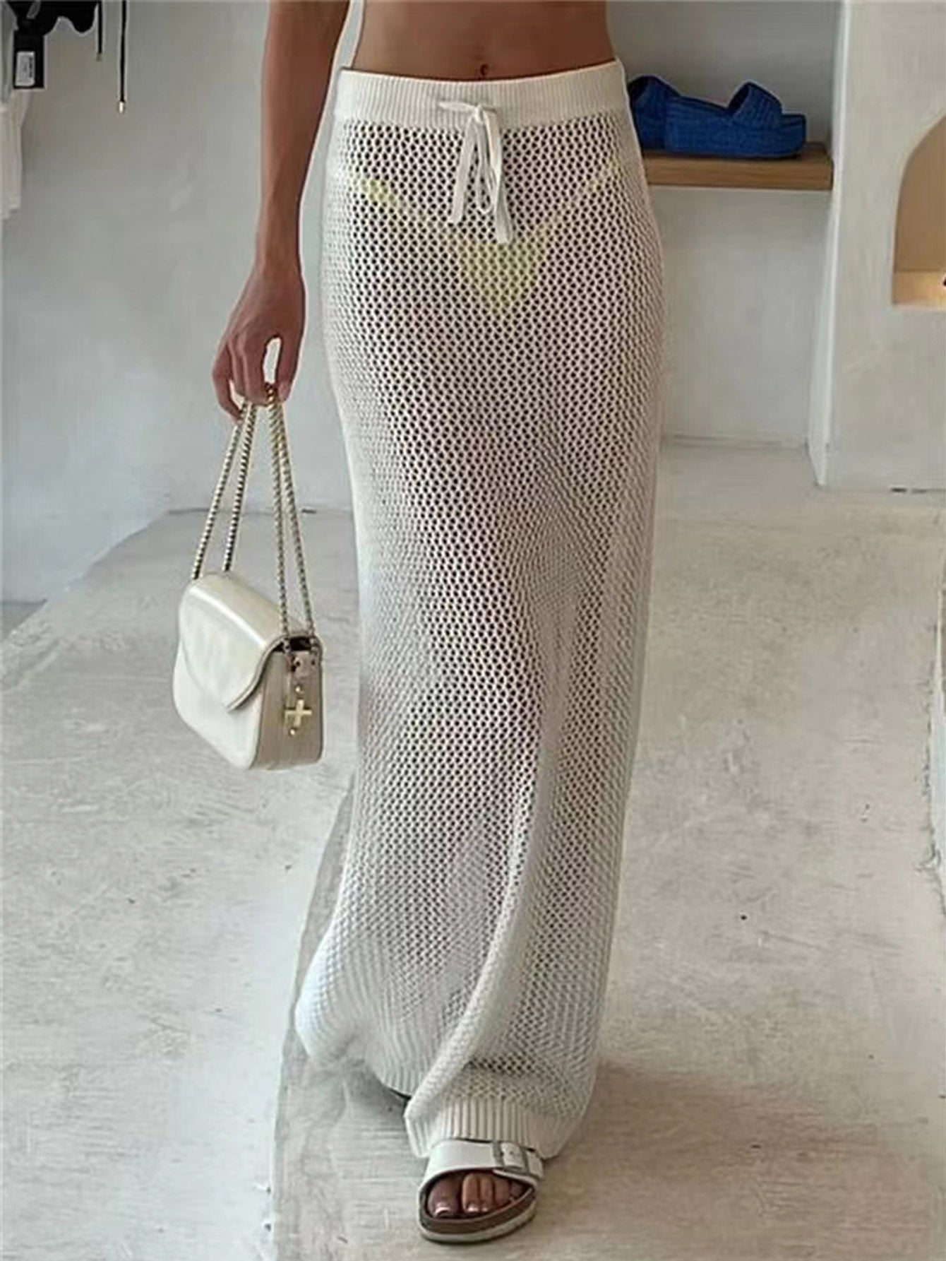 Crochet Cover Up Swim Skirt Long Bikini Swimsuit Skirt Cover Ups Coverups High Waist Beach Swimwear