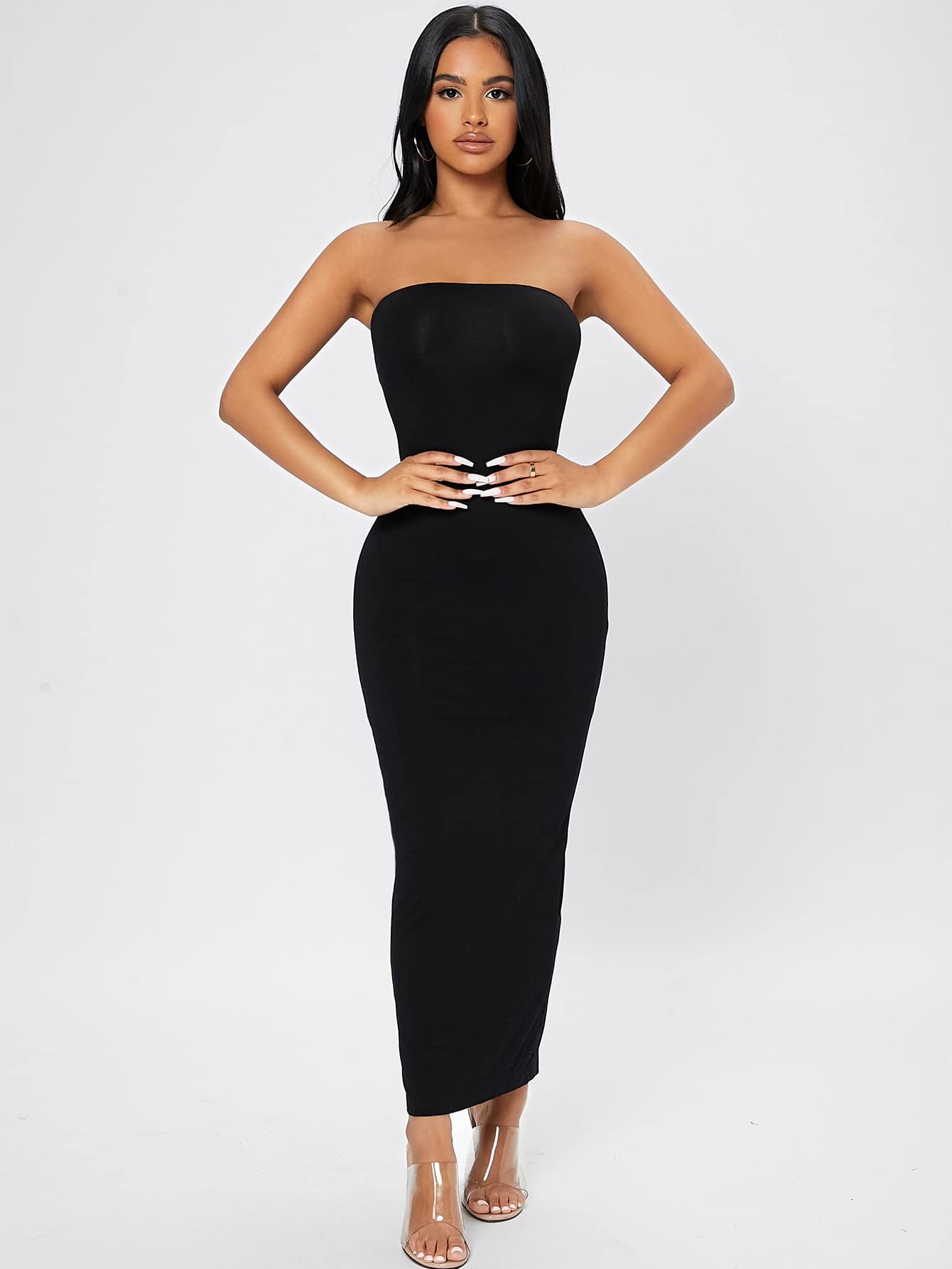 Strapless Sleeveless Split Back Long Bodycon Tube Dress