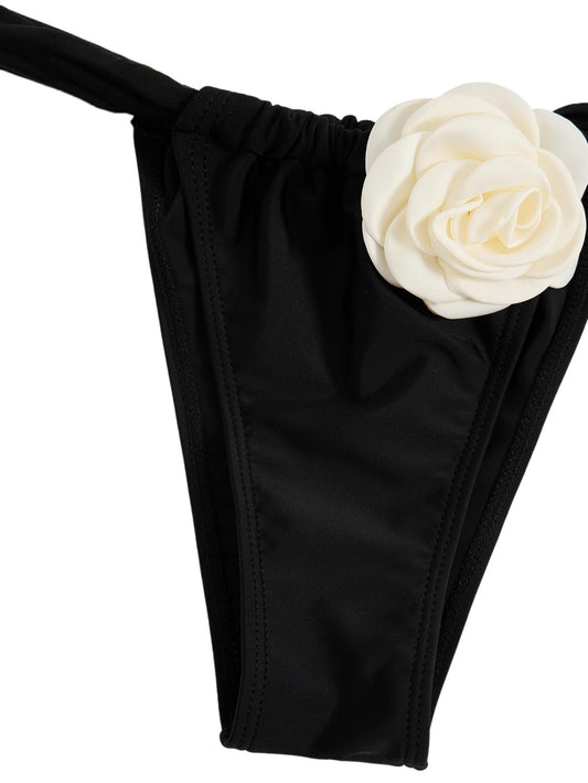 2 Piece Swimsuits 3D Flower Ruched One Shoulder Backless Bikini Top and Thong Bathing Suits