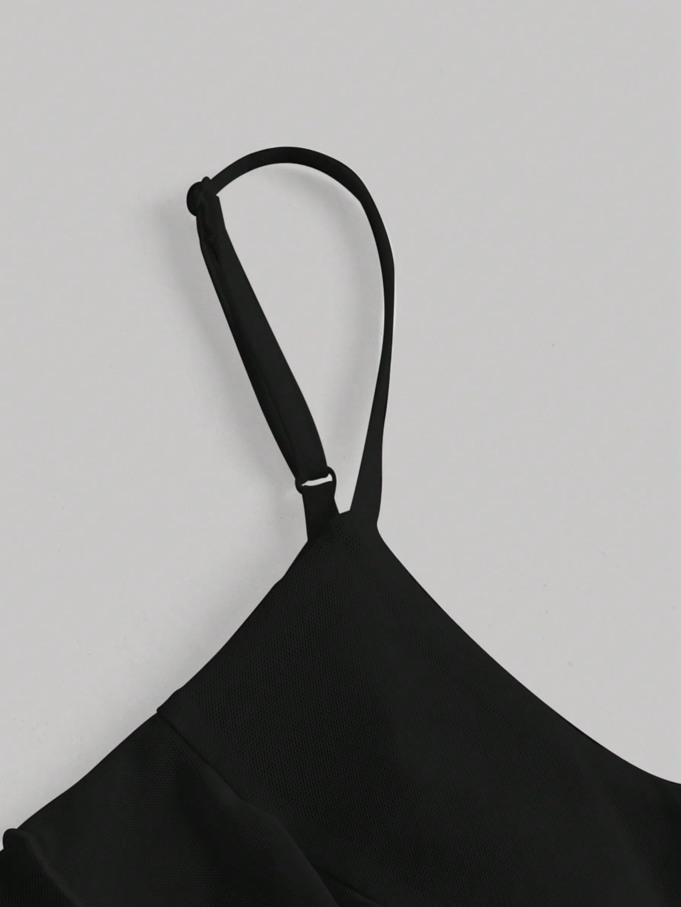 Contrast Mesh Ruffle Asymmetrical Hem Sleeveless Bodycon Cami Dress