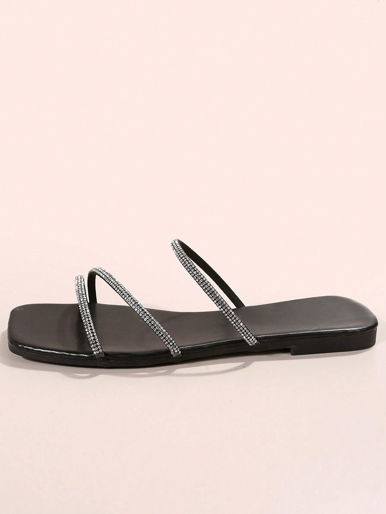 Rhinestone Strappy Flat Sandals Open Toe Slip One Slides Outdoor Sandals