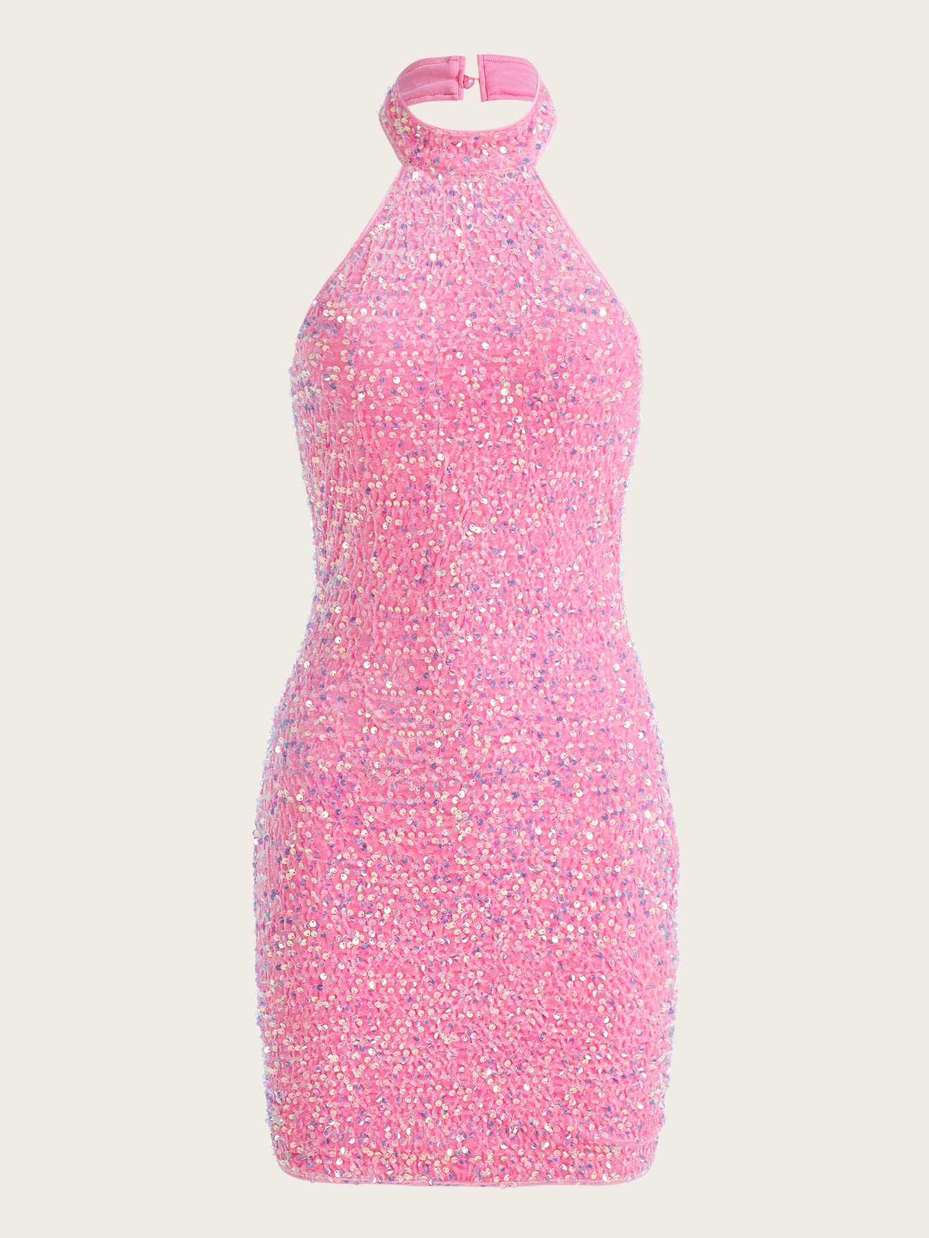 Sequin Halter Neck Glitter Backless Sleeveless Ruched Contrast Bodycon Pencil Mini Dress