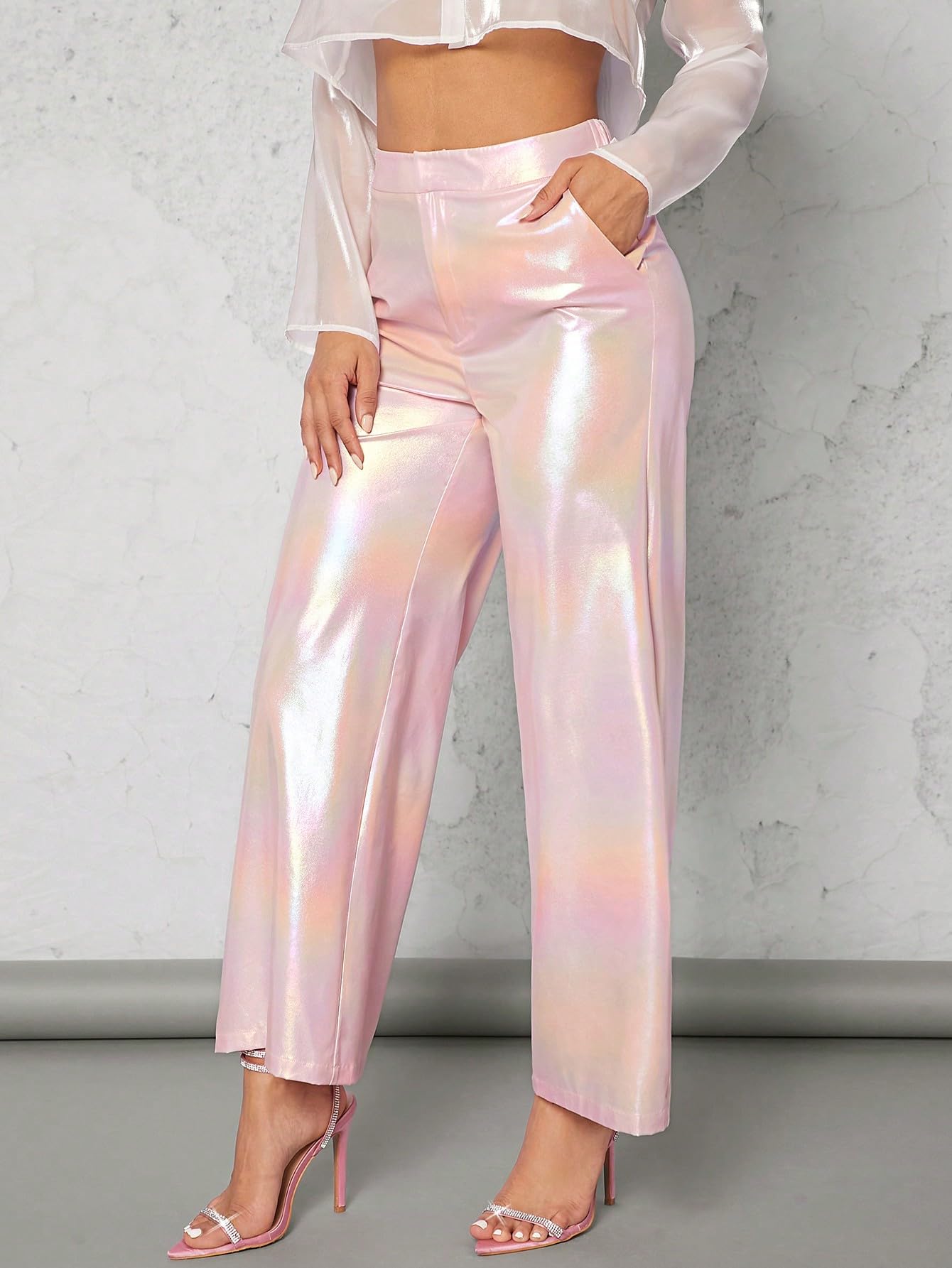 High Waist Holographic Party Club Legging Trousers Night Out Ombre Straight Leg Pants