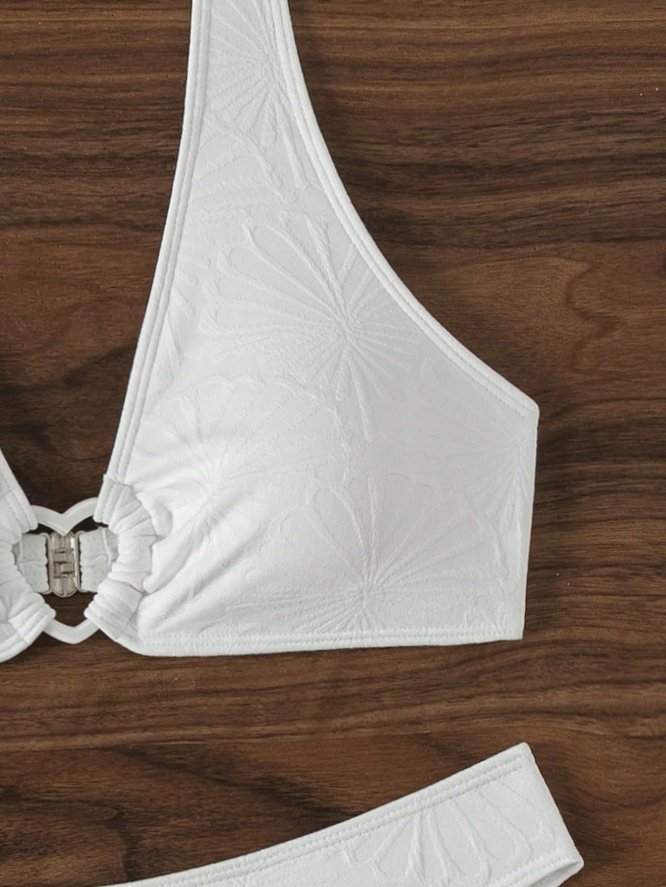 2 Piece Swimsuit Heart Shaped Ring Decorated Halter Bikini Swimwear Set