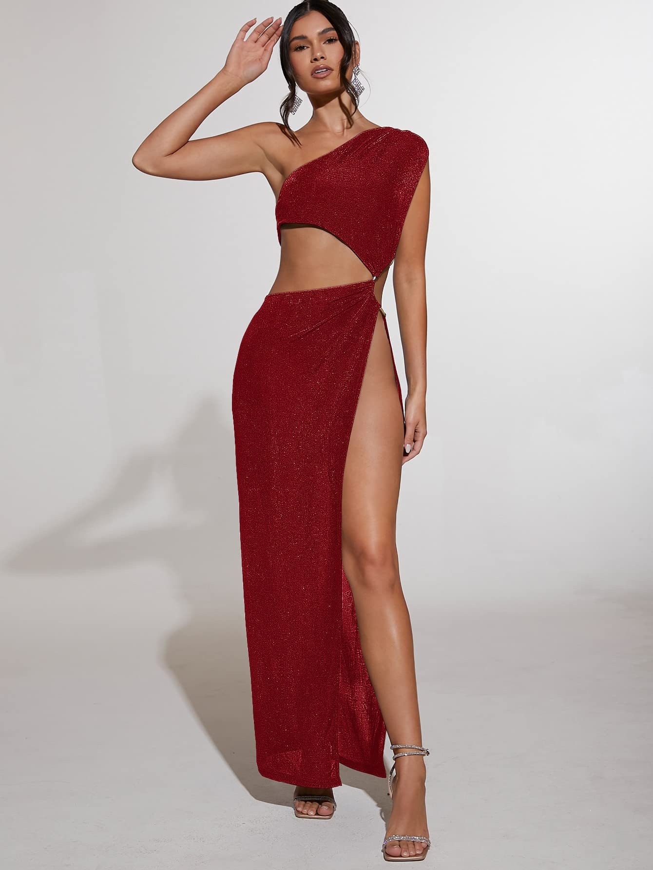 Sexy High Slit Maxi Dress One Shoulder Cut Out Long Dresses