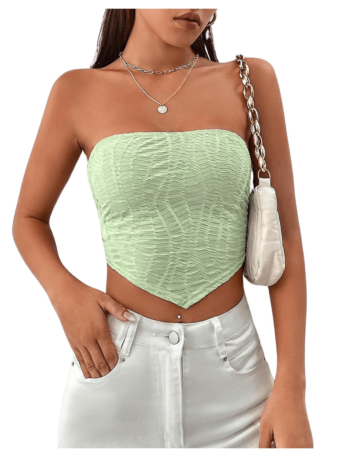 Bandana Tops Texture Bandeau Tube Tops Backless Asymmetrical Tops