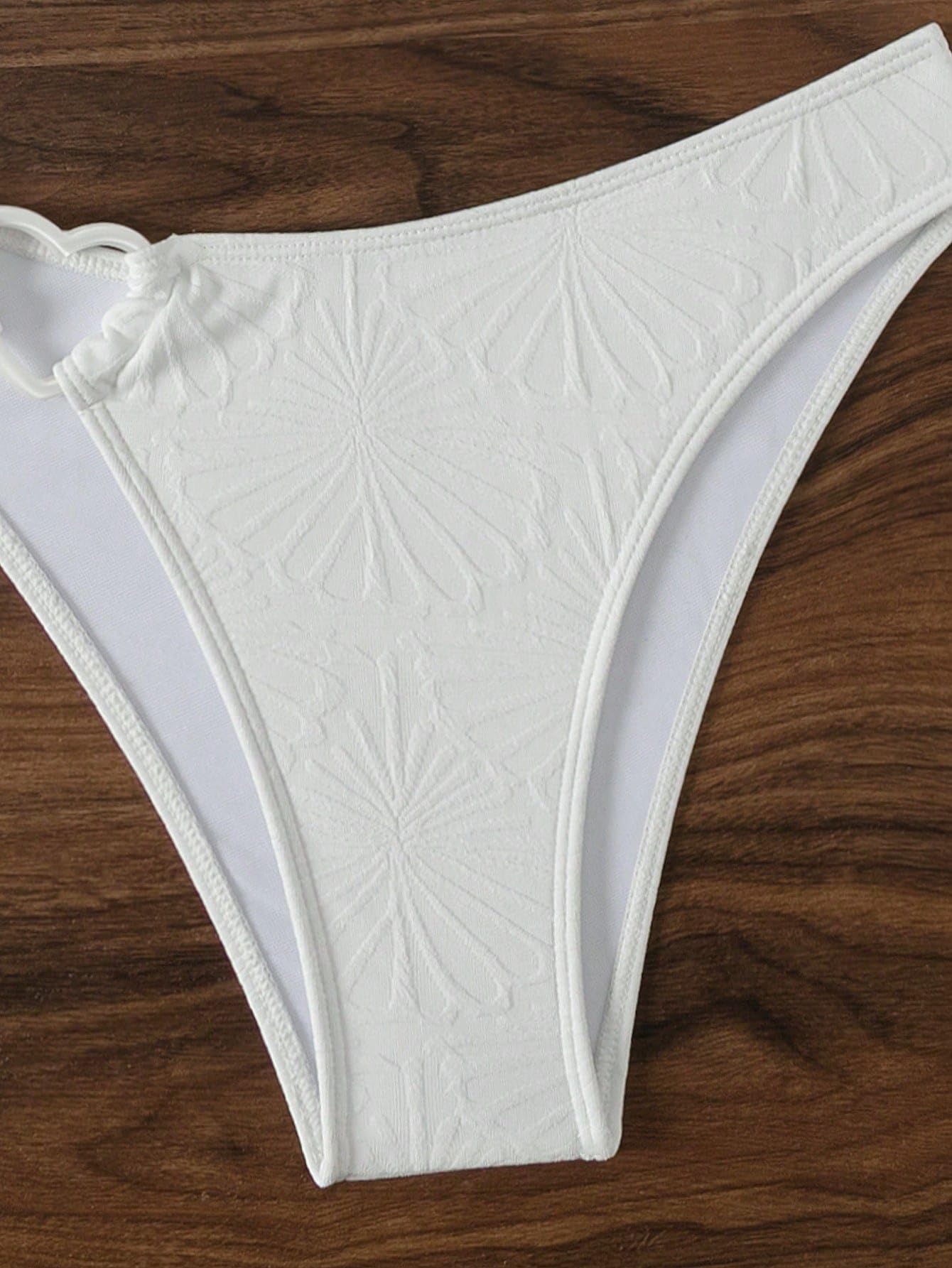 2 Piece Swimsuit Heart Shaped Ring Decorated Halter Bikini Swimwear Set