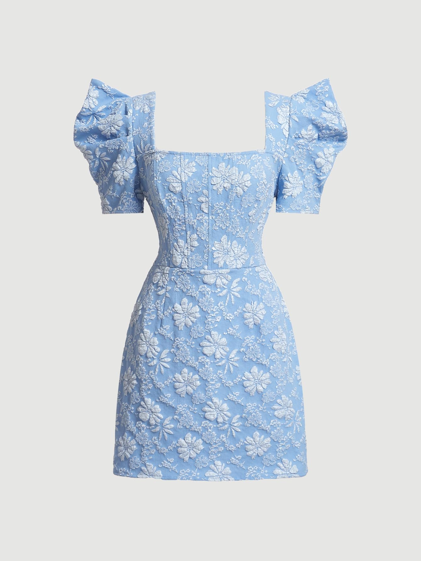Women's Floral Square Neck Puff Short Sleeve Mini Dress High Waist Summer Boho Short Dresses