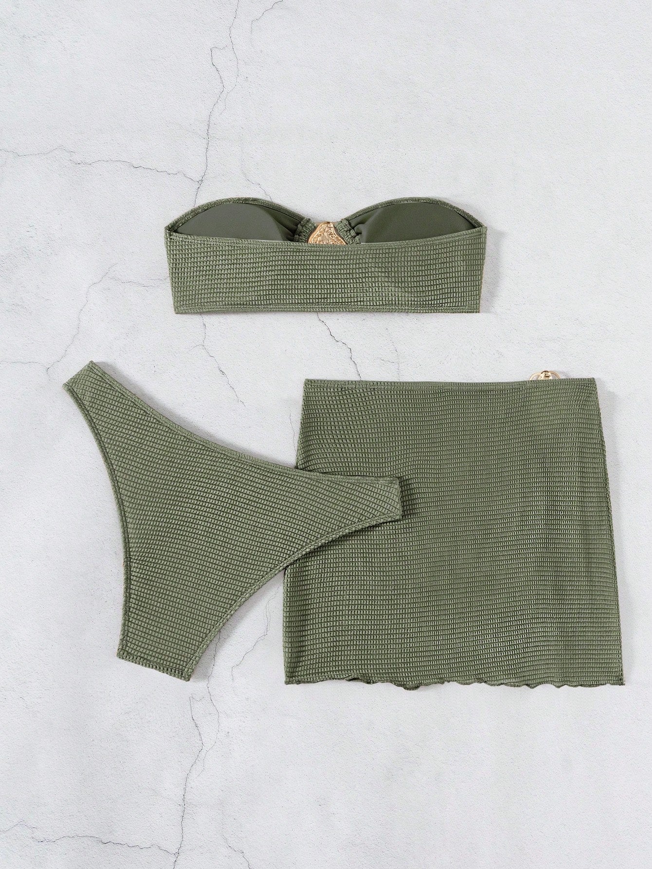 Strapless Bandeau Swimsuits High Waisted Cheeky Metal Bikini Sets with Bathing Suit Cover Up Skirts