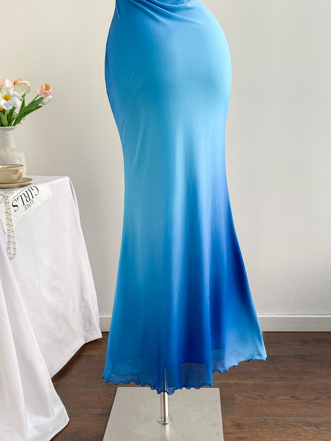 Floral Ombre Boho Maxi Dresses Halter Starfish Sunset Vacation Beach Cocktail Fishtail Sundress