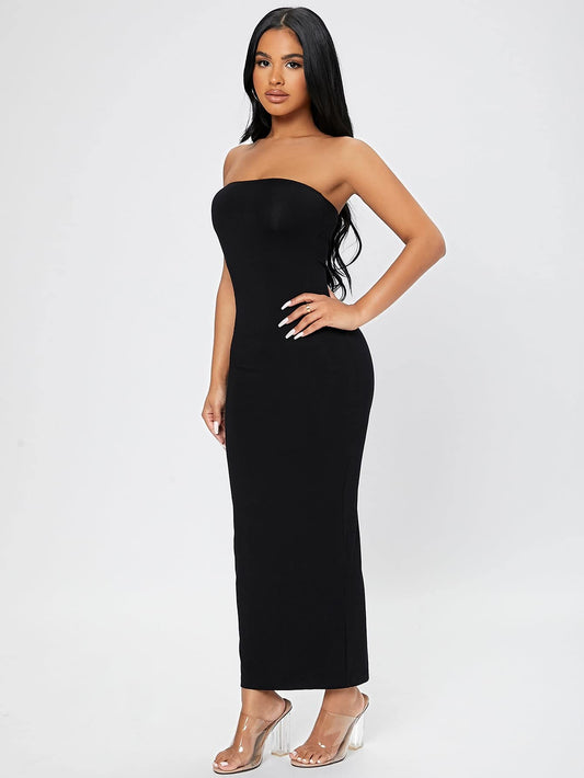 Strapless Sleeveless Split Back Long Bodycon Tube Dress