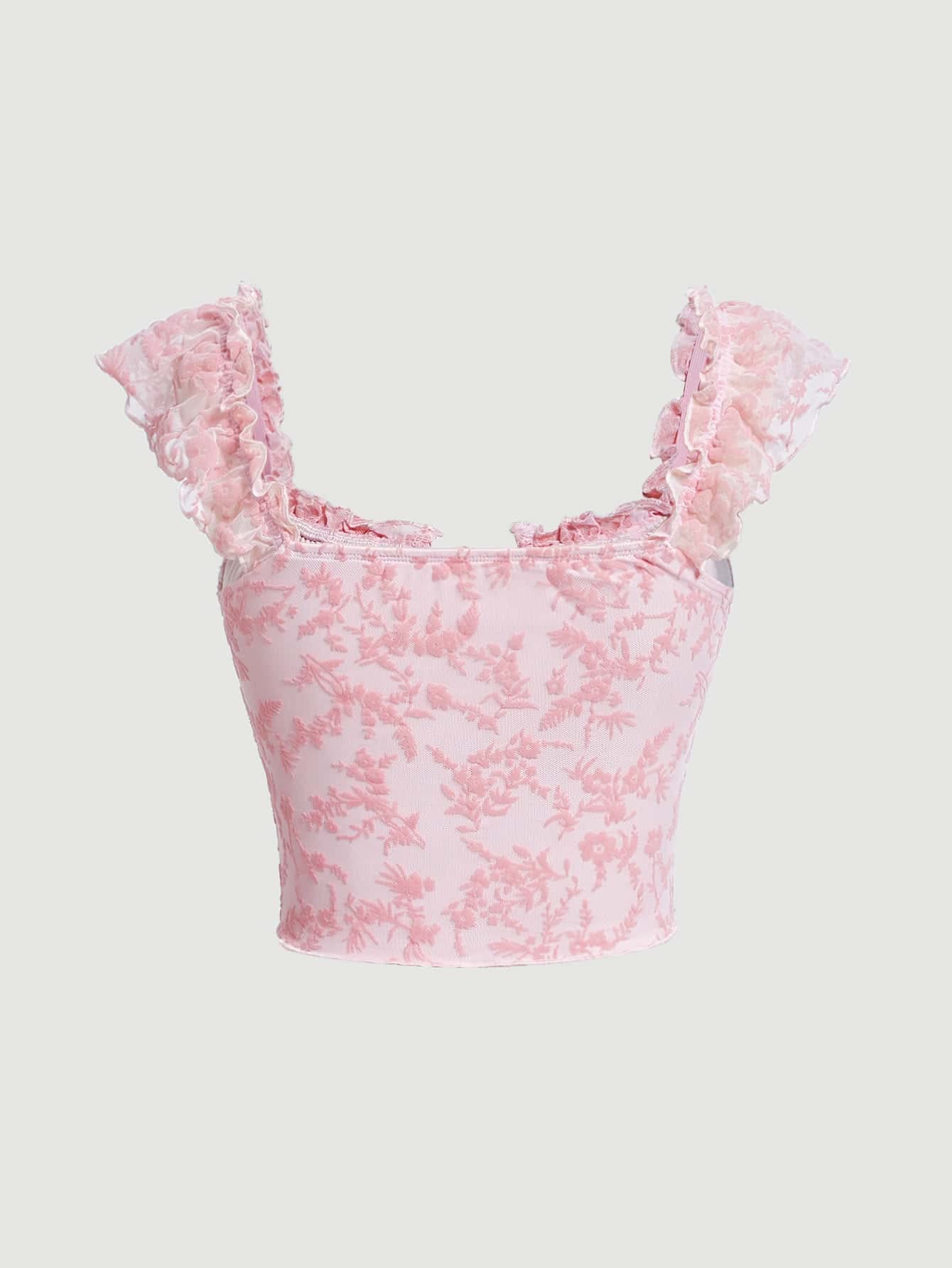 Floral Ruched Bust Sweetheart Neck Tie Front Crop Tee Cap Sleeve Bodycon Summer Going Out Top