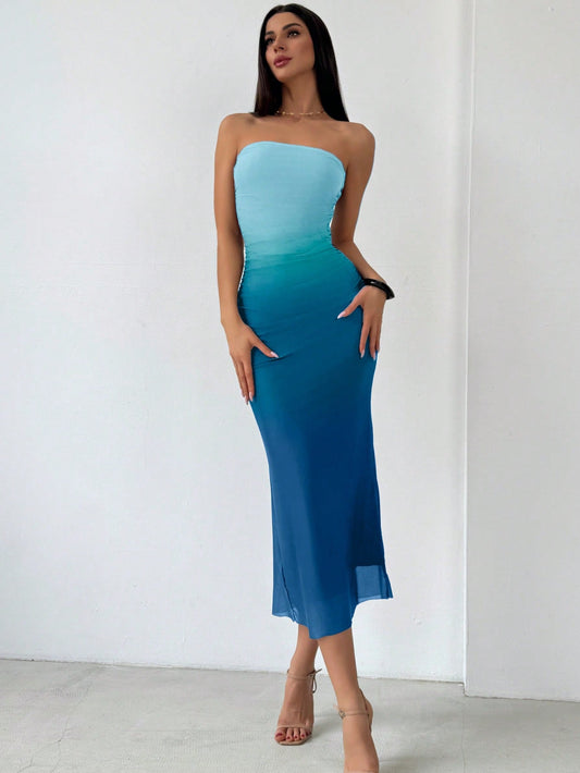 Strapless Mesh Dinner Cocktail Tube Maxi Dress Y2K Summer Wedding Guest Sunset Prom Beach Sundresses