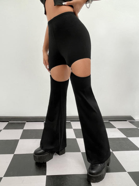 Leggings for Women Cut Out Removable Flare Pants High Waisted Bell Bottom Pants Elastic for Concert Night Out