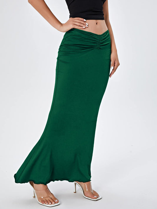 Ruched Ruffle Hem Skirt Bodycon Night Out Long Maxi Pencil Skirts
