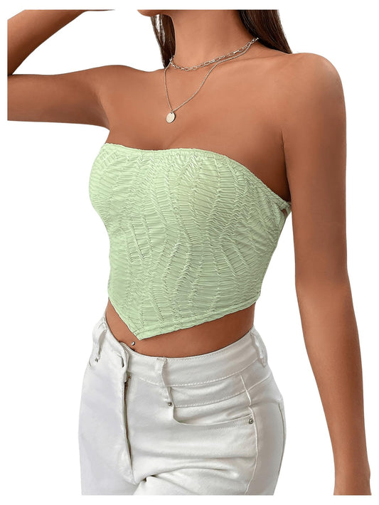 Bandana Tops Texture Bandeau Tube Tops Backless Asymmetrical Tops
