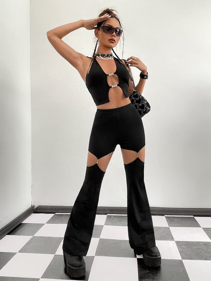 Leggings for Women Cut Out Removable Flare Pants High Waisted Bell Bottom Pants Elastic for Concert Night Out