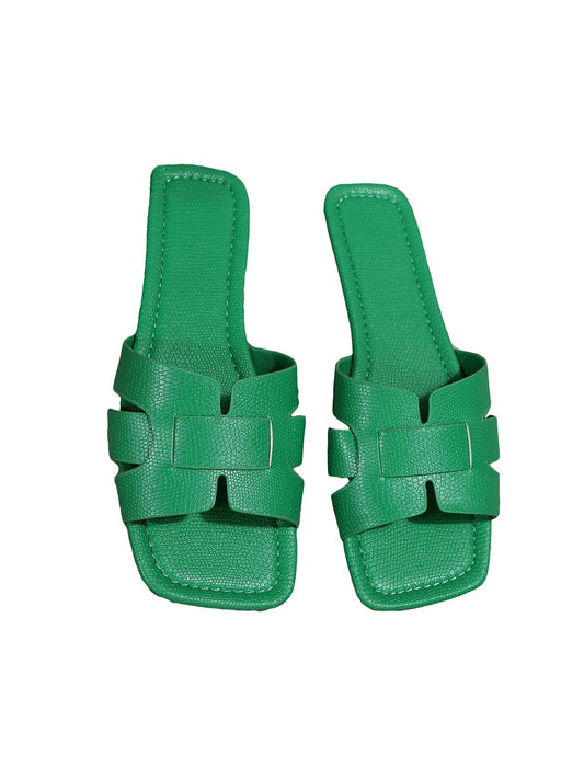 Crocodile Embossed Flat Sandals Cross Strappy Open Toe Slide Sandals
