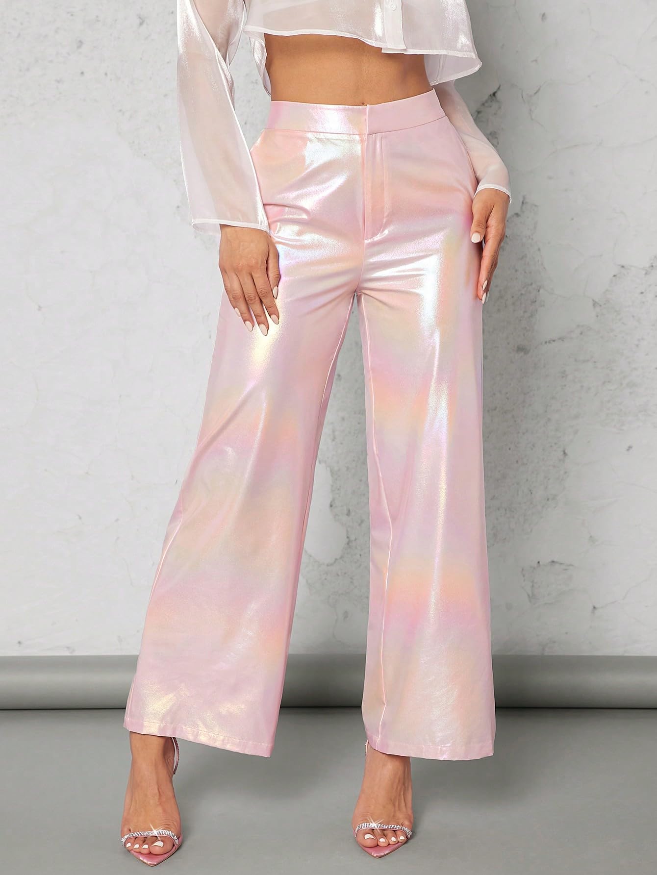 High Waist Holographic Party Club Legging Trousers Night Out Ombre Straight Leg Pants