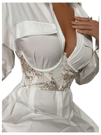 Sequin Lace Up Bustier Corset Sheer Mesh Tie Back Corsets Belt