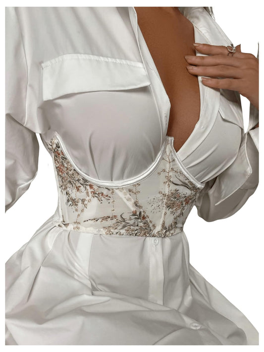 Sequin Lace Up Bustier Corset Sheer Mesh Tie Back Corsets Belt