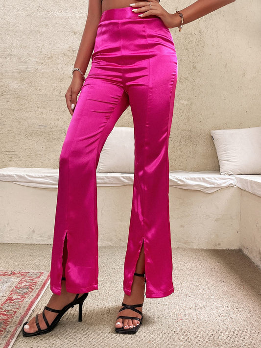 High Rise Wide Leg Split Hem Pants Party Club Solid Pants