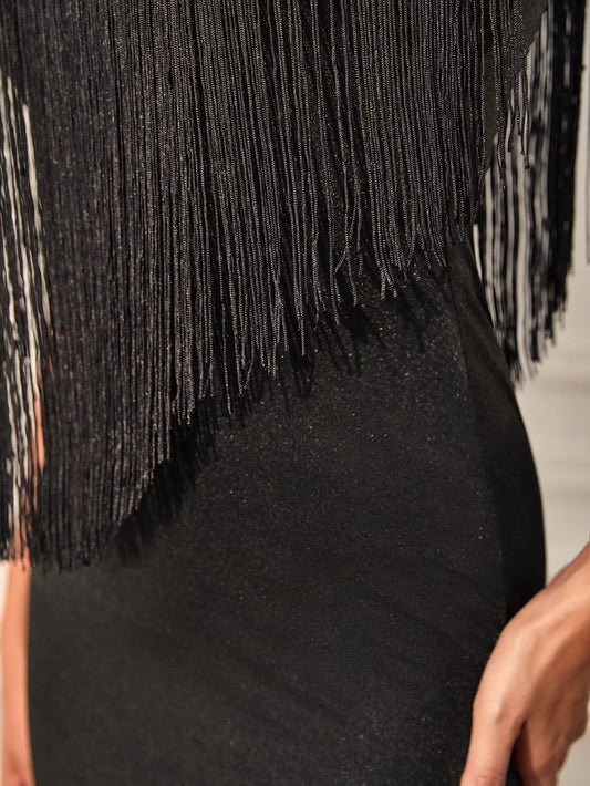 Fringe One Shoulder Sleeveless Party Evening Bodycon Mini Dress