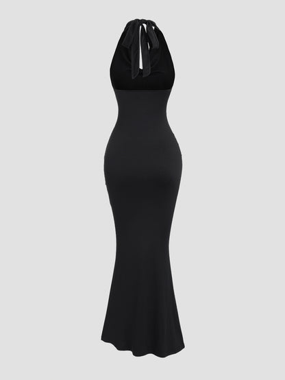 Halter Tie Maxi Dresses Elegant Classy Backless Cowl Neck Evening Gowns Formal Cocktail Ruched Dress