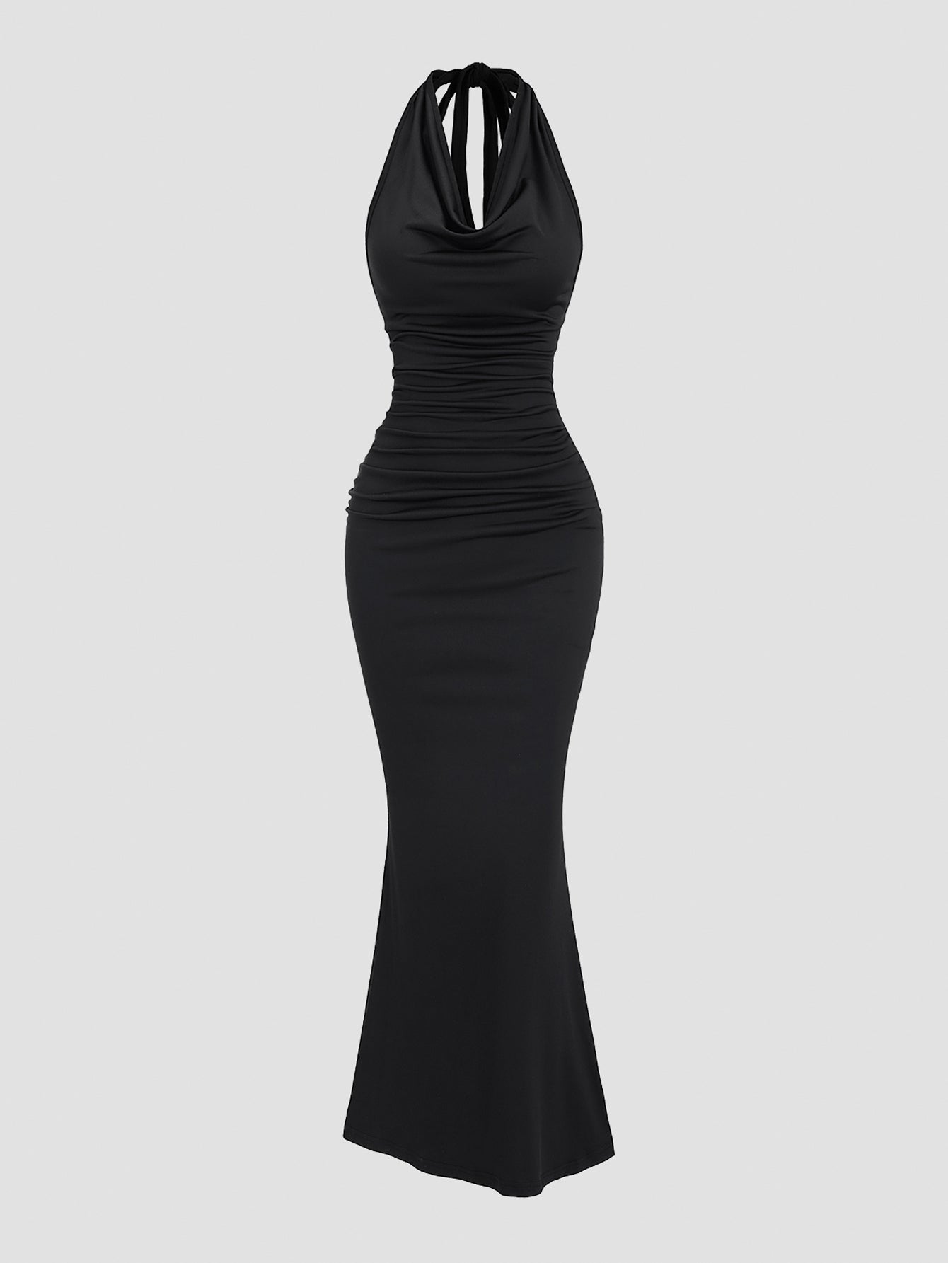Halter Tie Maxi Dresses Elegant Classy Backless Cowl Neck Evening Gowns Formal Cocktail Ruched Dress