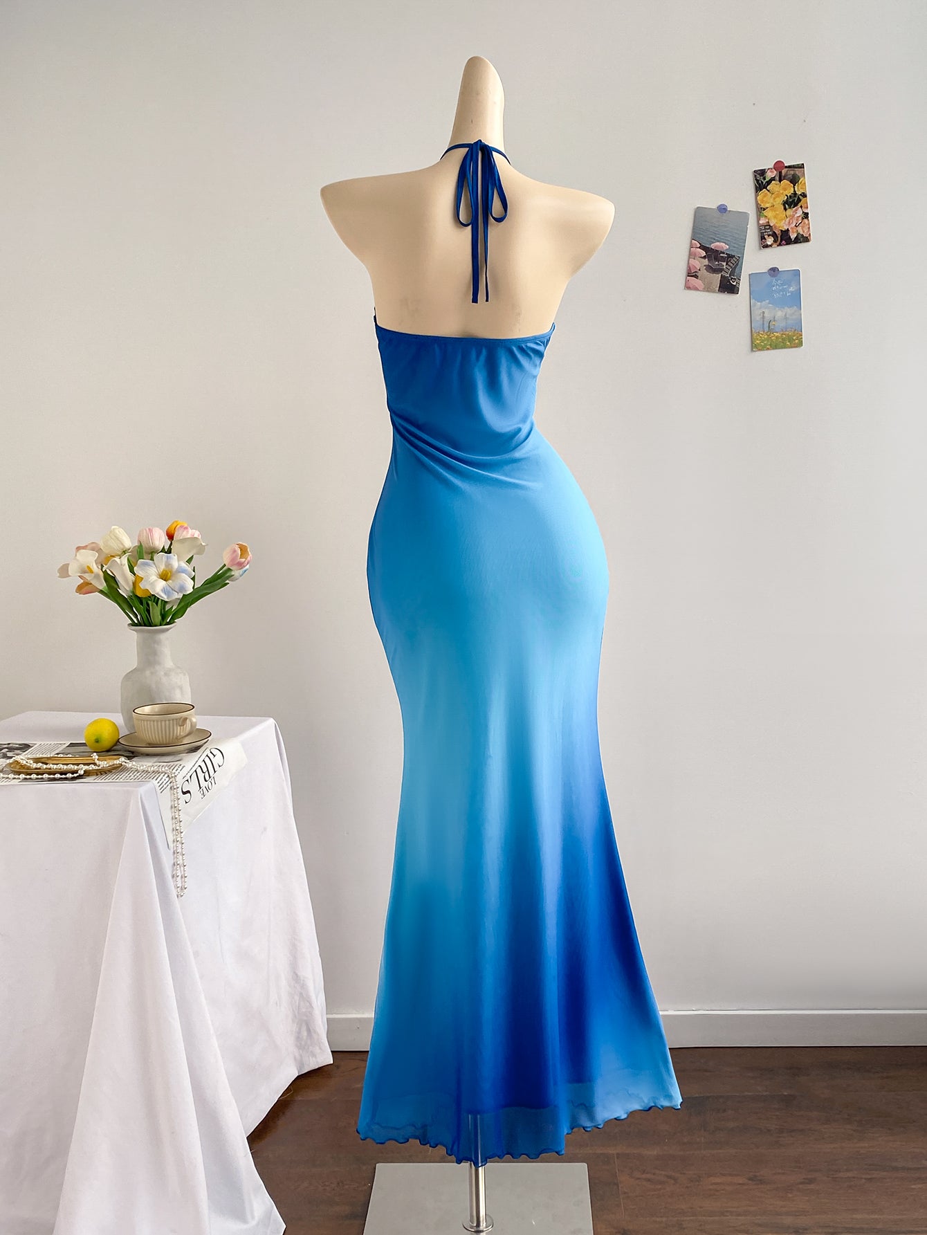 Floral Ombre Boho Maxi Dresses Halter Starfish Sunset Vacation Beach Cocktail Fishtail Sundress