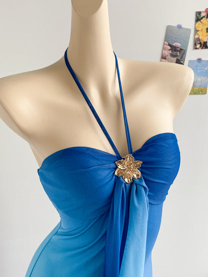 Floral Ombre Boho Maxi Dresses Halter Starfish Sunset Vacation Beach Cocktail Fishtail Sundress