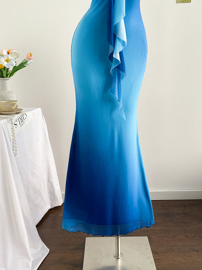 Floral Ombre Boho Maxi Dresses Halter Starfish Sunset Vacation Beach Cocktail Fishtail Sundress